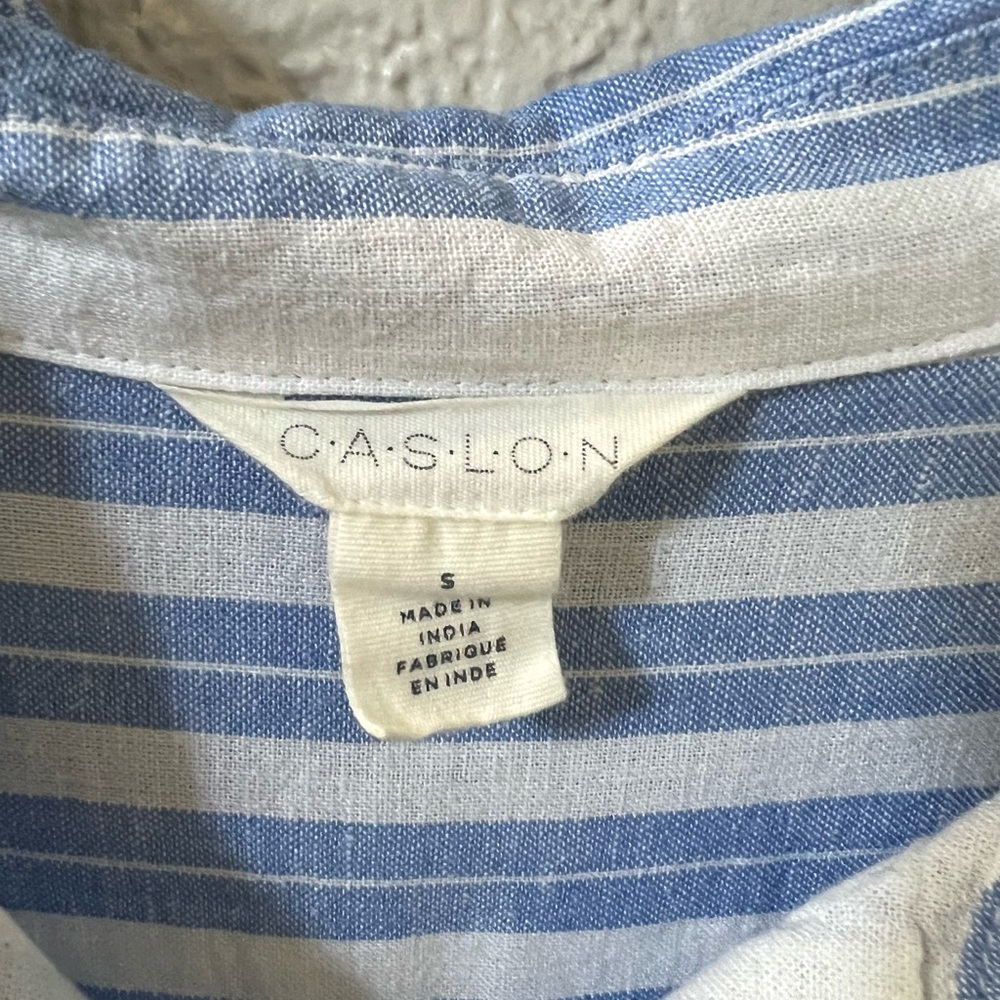 CASLON Linen blend Blue White Long sleeve Stripe Preppy Nautical Casual Tops S - Picture 4 of 6